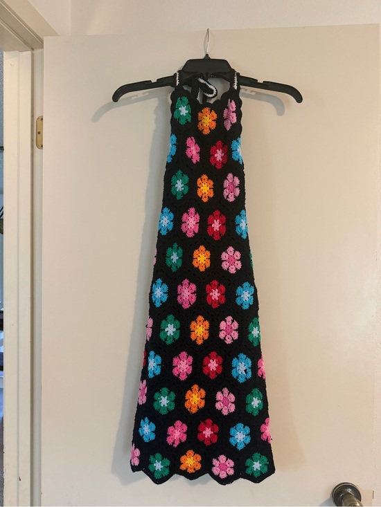 Show Me Your MuMu Dresses & Skirts - Show Me Your MuMu Black Crochet Halter Mini Dress with Multicolor Flowers